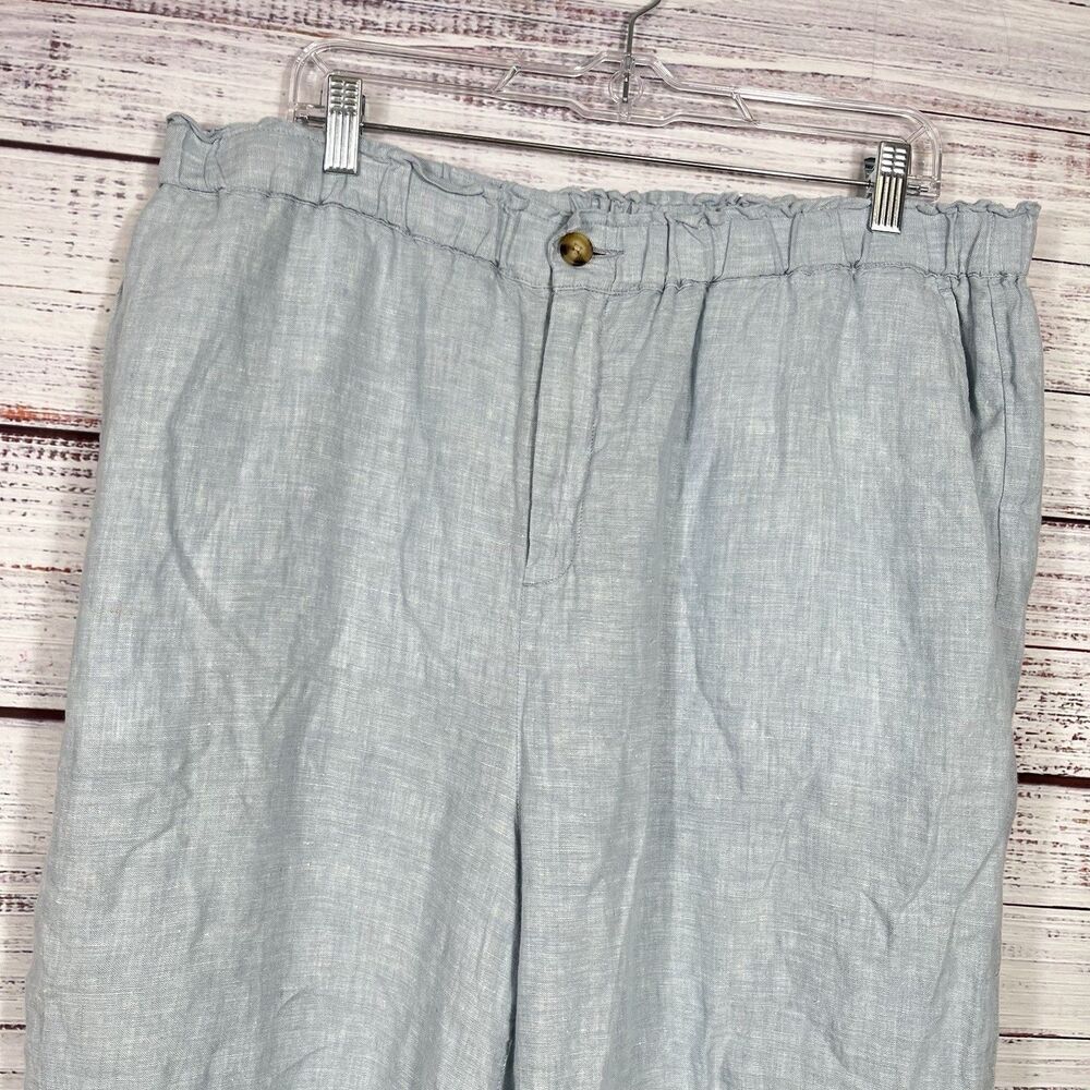 Faherty Monterey Wide Leg Linen Pants Women XXL Elastic High Waist Blue Coastal